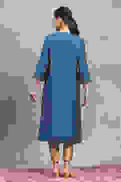 Teal Viscose Blend Solid Straight Kurta image number 3