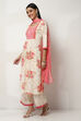 Peach-Toned Floral Printed Gathered Suit Set image number 3