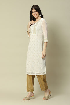 Off White Poly Georgette Straight Kurta image number 2