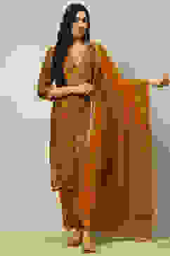 Mustard Viscose Blend Floral Printed Straight Suit Set image number 5