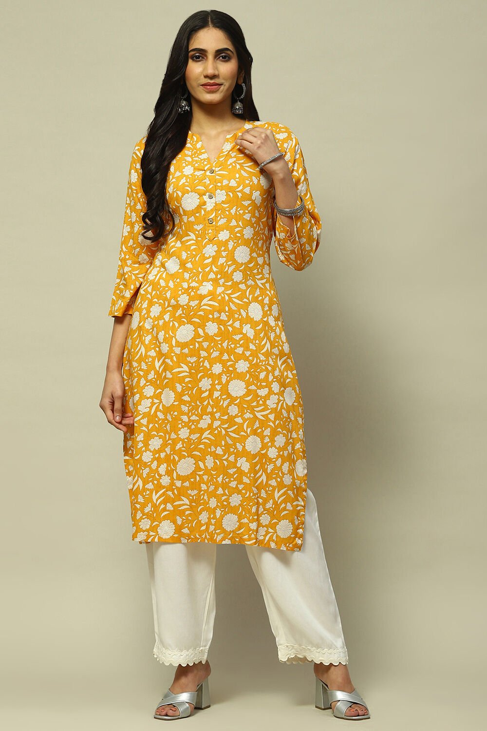 Green Floral Printed Straight Kurta image number 5