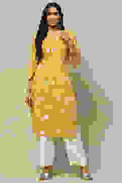 Mustard Viscose Staight Kurta image number 5