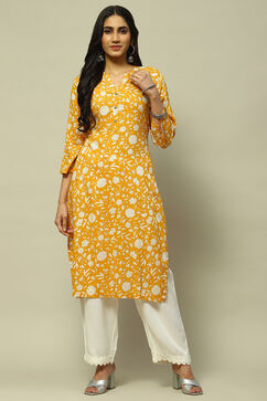 Mustard Viscose Staight Kurta image number 5