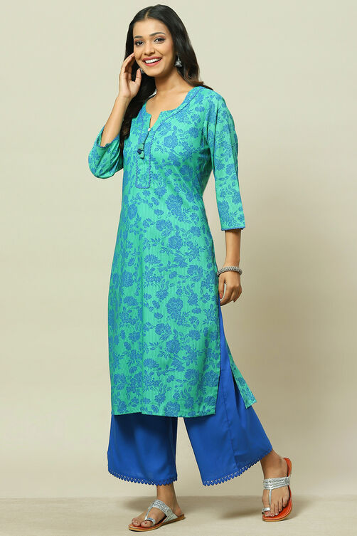 Green LIVA Straight Kurta image number 2