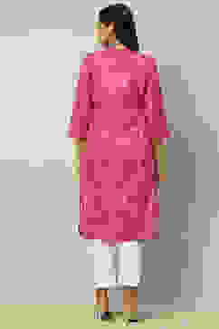 Purple Cotton Printed Straight Kurta image number 3