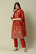 Rust LIVA Straight Printed Kurta Palazzo Suit Set image number 7