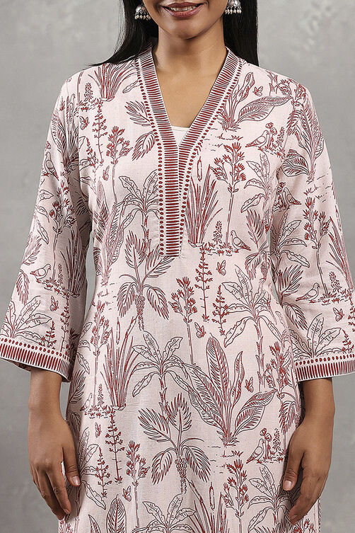 Off White Viscose Rayon Printed Straight Kurta image number 1