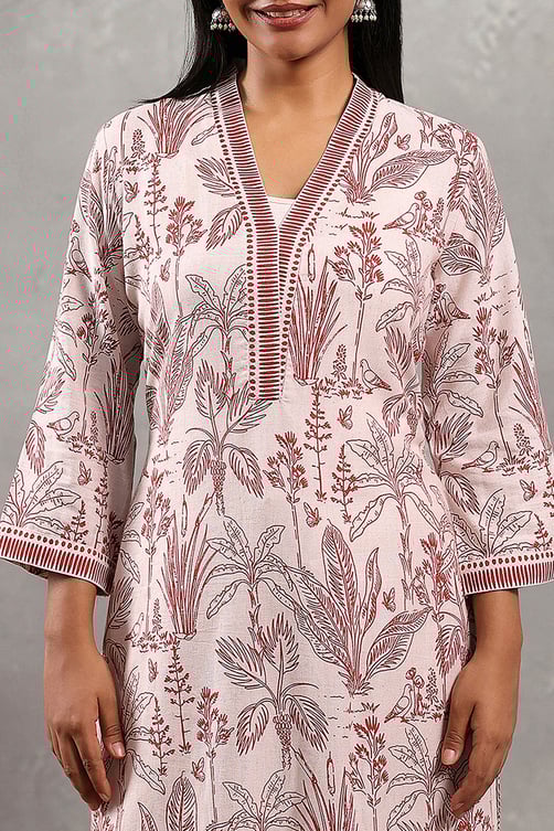 White Printed Straight Kurta image number 1