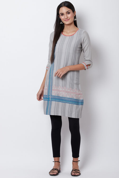 Grey Poly Cotton Straight Kurta image number 0