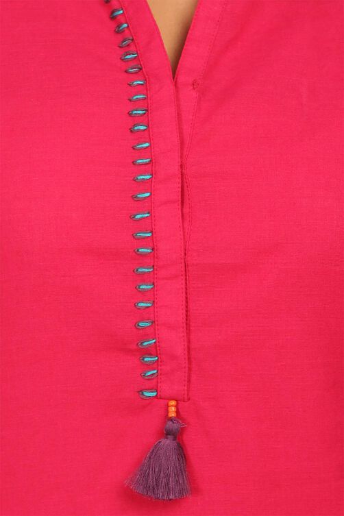 Pink Straight Cotton Kurta image number 4