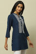 Navy Blue Schiffli Detail Straight Indie Top image number 4