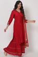 Maroon Viscose And Cotton Straight Suit Set