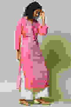 Pink LIVA Straight Printed Kurta image number 4