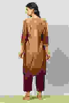 Gold Crepe Georgette Straight Printed Kurta Palazzo Suit Set image number 4