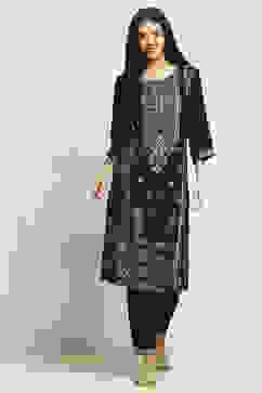 Black Viscose Rayon Printed Straight Kurta Pants Set image number 0