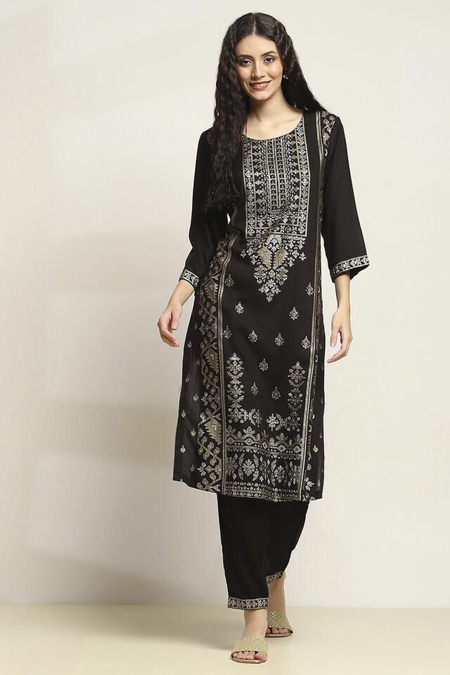 Rangriti Rayon Kurta Set in Black