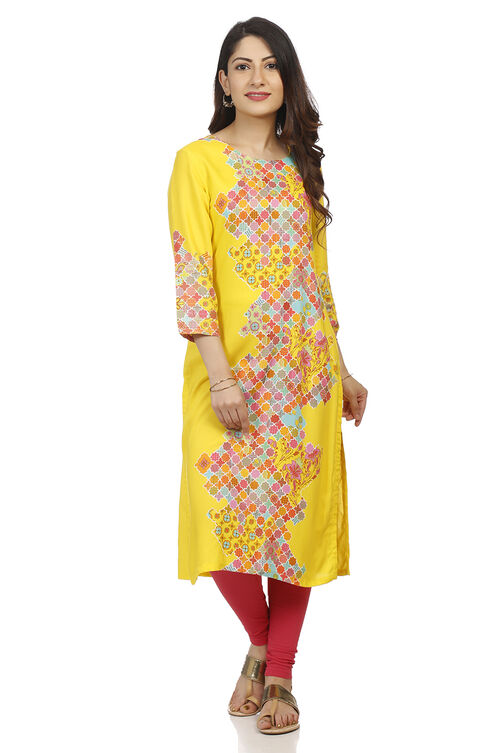 Yellow Straight Viscose Rayon Kurta image number 0