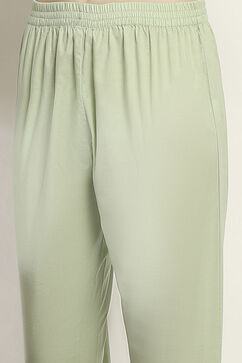 Sage Green Cotton Embroidered Straight Suit Set image number 2