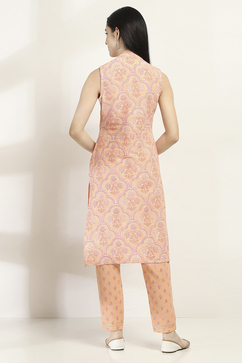Peach-Colored Cotton Blend Straight Kurta Set image number 4