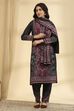 Black Polyester Printed Straight Suit Set image number 6