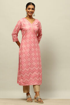 Pink Rayon Printed Straight Kurta image number 4