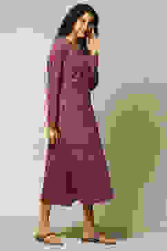 Maroon Jacquard Straight Printed Dress image number 4