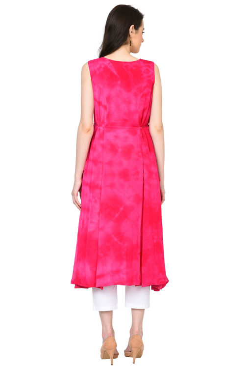 Pink Flared Viscose Kurta image number 4