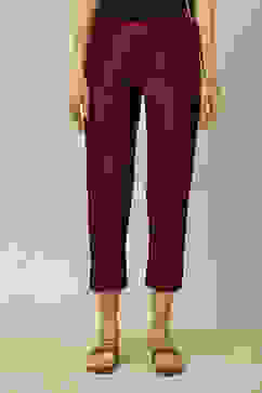Maroon Polyester Slim Solid Pants image number 5