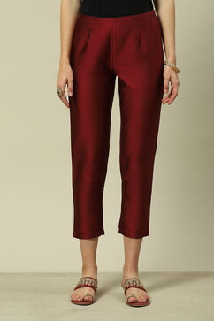 Maroon Polyester Slim Solid Pants image number 5