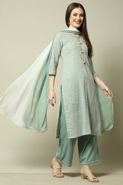 Jade Green Cotton Blend Kurta & Palazzo Suit Set image number 6