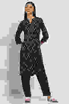 Navy Blue Cotton Blend Straight Kurta Set image number 6