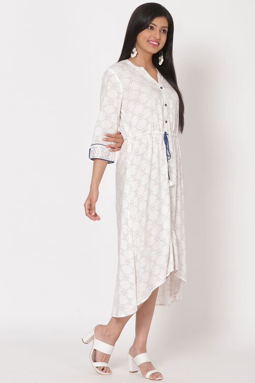 Off White Viscose A Line Dress image number 3