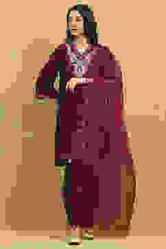Wine Polyester Blend Embroidered A-Line Suit Set image number 6