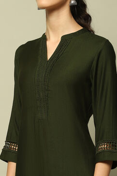 Olive Green Solid Straight Kurta image number 1