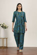 Green Viscose Polyester Viscose Rayon Kurta Pants Set image number 6
