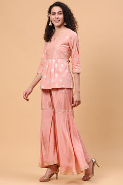 Peach Art Silk Sharara Set image number 3