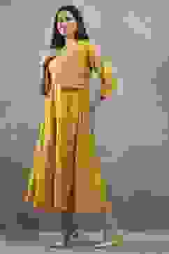 Mustard Viscose Blend Printed Kalidar Dress image number 2