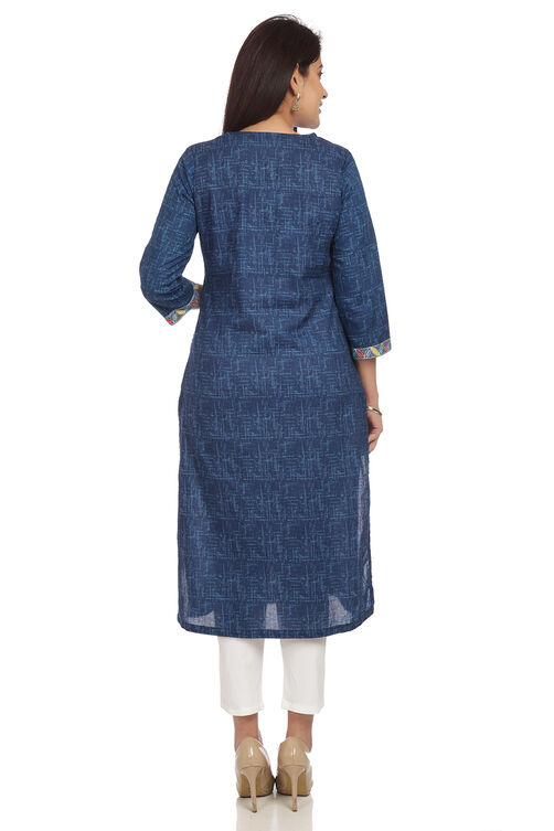 Indigo Straight Cotton Kurta image number 4