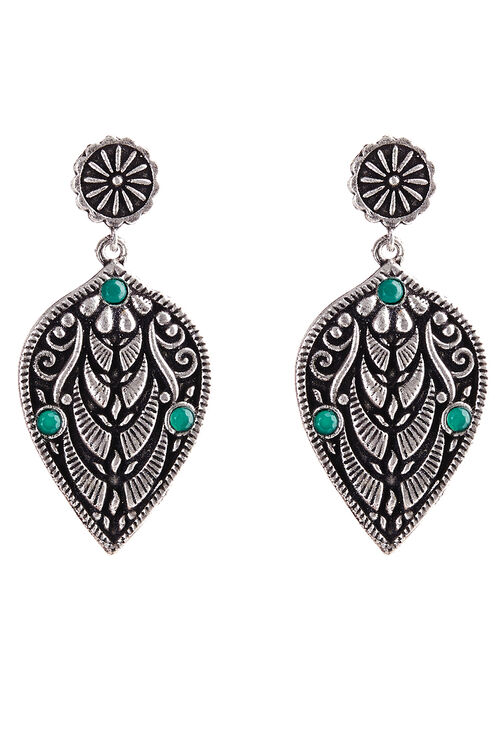 Green Metal Brass Earrings image number 2