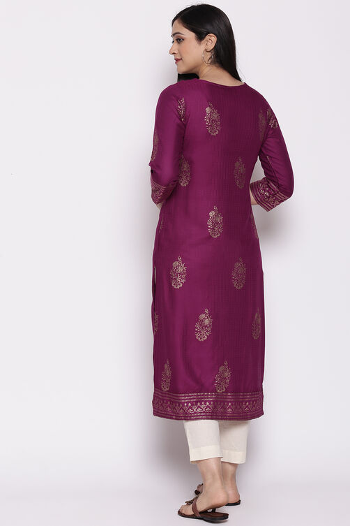 Purple Viscose Rayon Kurta image number 4