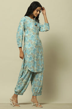 Blue Rayon Straight Co-ord Set image number 5