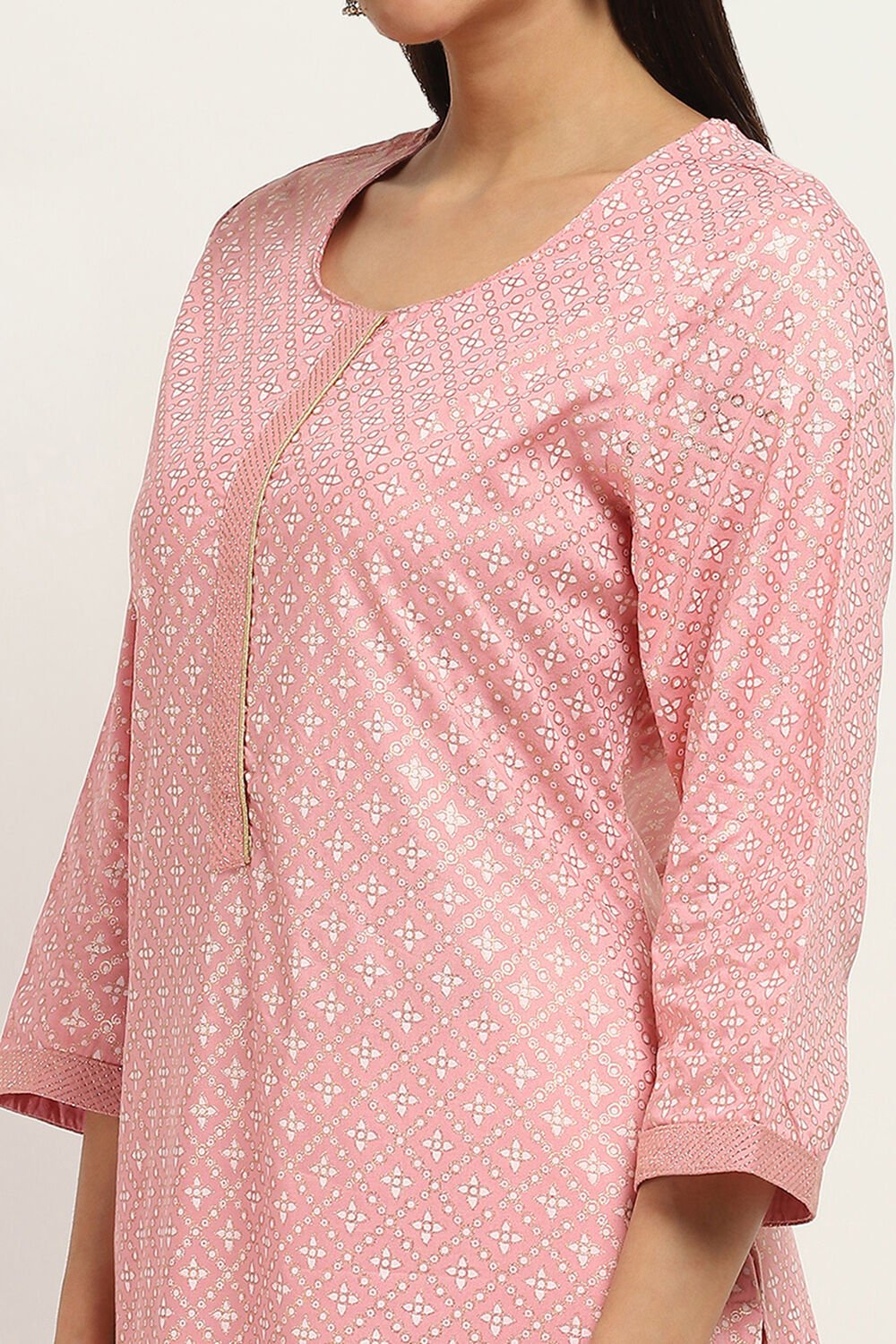Peach-Colored Printed Straight Kurta image number 1