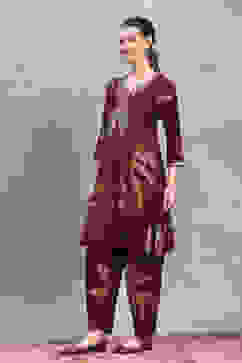 Blue Rust Viscose Blend Printed Kalidar Kurta Pants Set image number 3