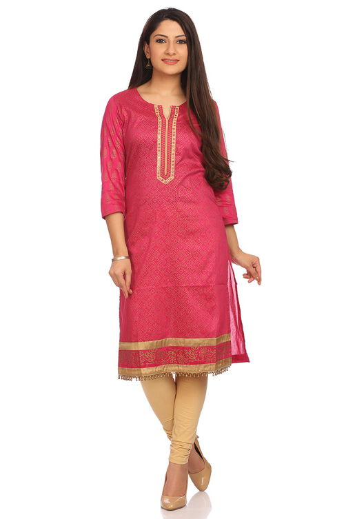 Pink Cotton Straight Kurta image number 0