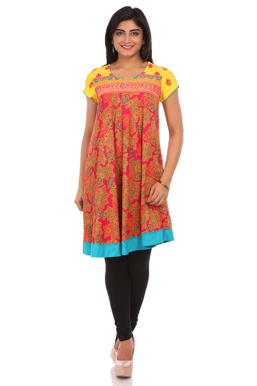 Yellow Cotton Flared Kurta image number 0