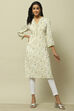White Floral Printed Straight Kurta image number 0