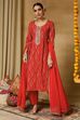 Red Viscose Rayon Straight Printed Suit Set image number 7