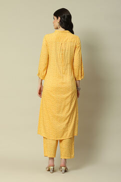 Yellow Cotton Blend Straight Printed Kurta Palazzo Suit Set image number 4