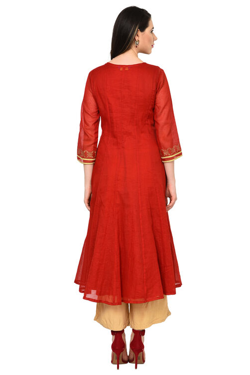 Red Kalidar Polyester Suit Set image number 4