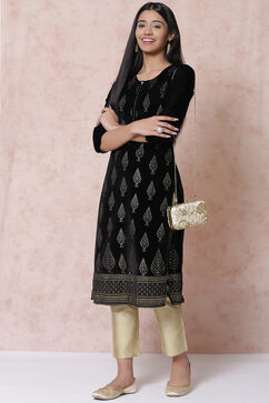 Black Velvet Straight Kurta image number 0